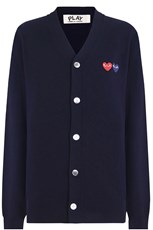 Comme Des Garcons PLAY MENS V-NECK DOUBLE HEART CARDIGAN | NAVY